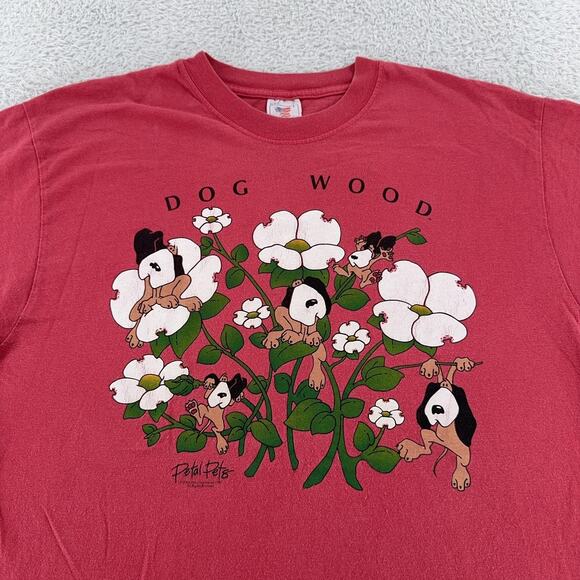 Vintage Petal Pets Dog Wood Shirt Mens Large Red Funny Graphic Tee 90s Dogwood - Picture 1 of 8
